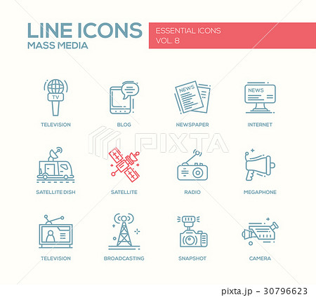 Mass Media Line Design Icons Setのイラスト素材