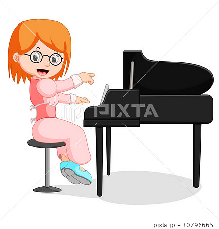 girl playing piano cartoon