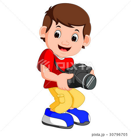 Little boy cartoon holding camera 30796705