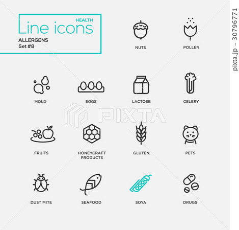 Allergens - simple thin line design icons Allergens - simple thin line design icons 30796771