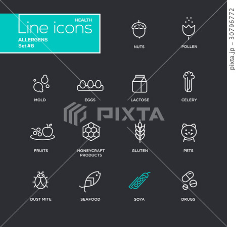 Allergens - simple thin line design icons Allergens - simple thin line design icons 30796772