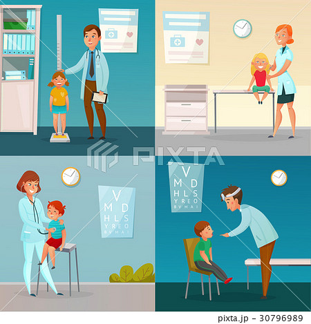 Kids Visit Doctors Cartoon Compositions 30796989