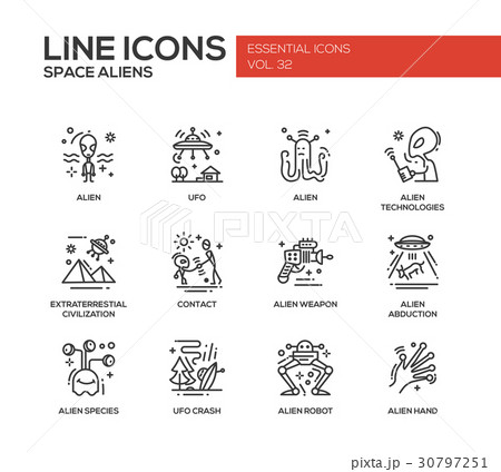 Space Aliens - line design icons set Space Aliens - line design icons set 30797251