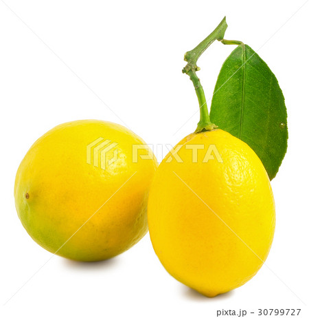 Two lemons with leaf 30799727