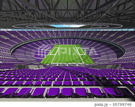 Round American football stadium with purple seats 30799746