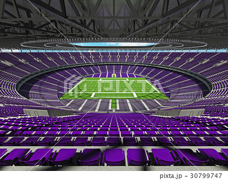Round American football stadium with purple seats 30799747