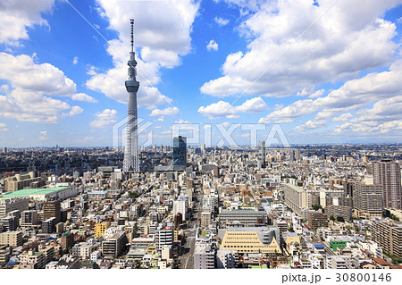 東京スカイツリーと下町 カラー画像の写真素材