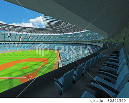 Baseball stadium with sky blue seats and VIP boxes 30801549