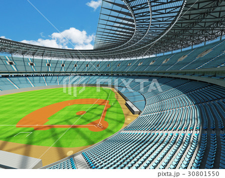 Baseball stadium with sky blue seats and VIP boxes 30801550
