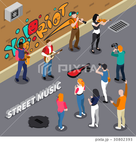 Street Musicians Isometric Illustration 30802393