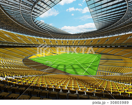 Round football soccer stadium with  yellow seats 30803989