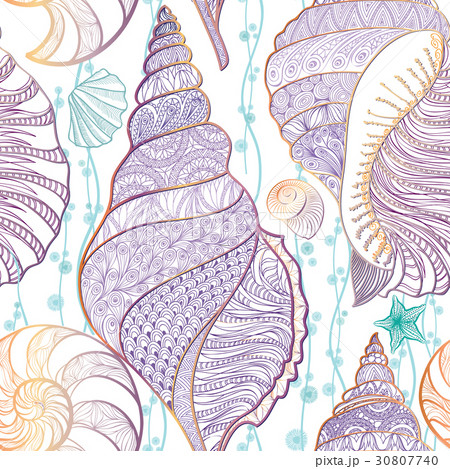 Seashell seamless pattern Summer resort background 30807740
