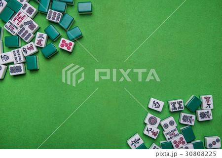 Mahjong tiles on Green background 30808225