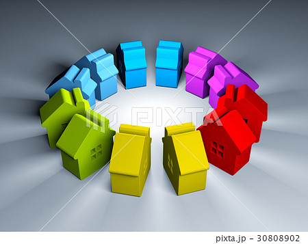 Colorful figures of houses. 3d illustration 30808902
