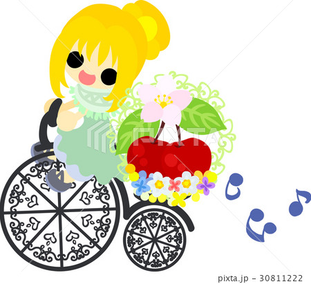 可愛い女の子とさくらんぼの自転車のイラスト素材