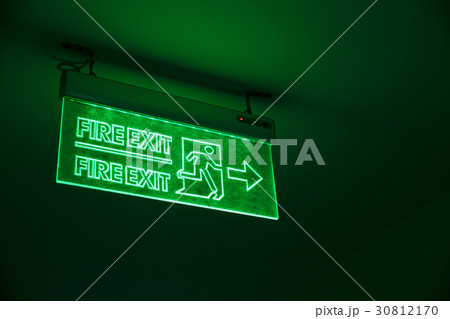 Green light Exit sign. Emergency Way out sing 30812170