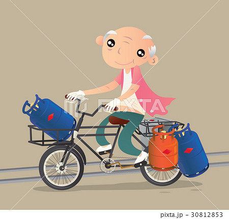 LPG cylinders bicycle deliveryman in Hong Kongのイラスト素材 