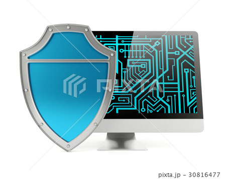 Shield and computer screen, computer security 30816477