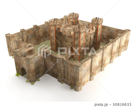 3d render stone brick stronghold isolated  30816635