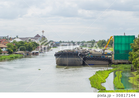 River in Thailand with Big barge carry sand. River in Thailand with Big barge carry sand. 30817144