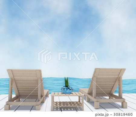 beach lounge on seaview vacation in 3D rendering 30819460