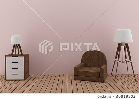 sofa with two lamps in the pink room design in 3D sofa with two lamps in the pink room design in 3D 30819502