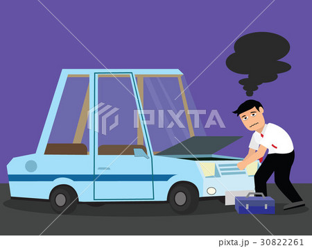 Man opened the front hood Broken car. Man opened the front hood Broken car. 30822261