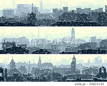 Horizontal banners of big snowy city. 30823192