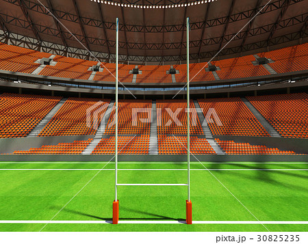 Beautiful modern rugby stadium with orange seats 30825235