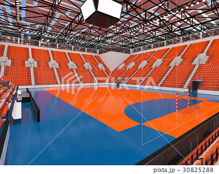 Beautiful arena for handball with orange seats 30825288