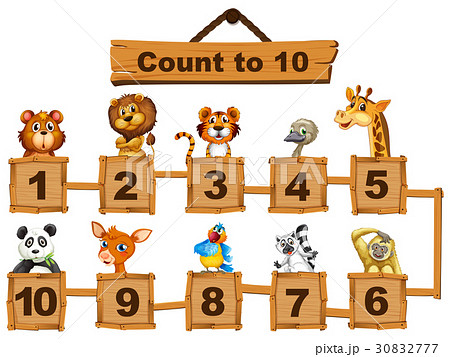 Counting numbers one to ten with animals Counting numbers one to ten with animals 30832777