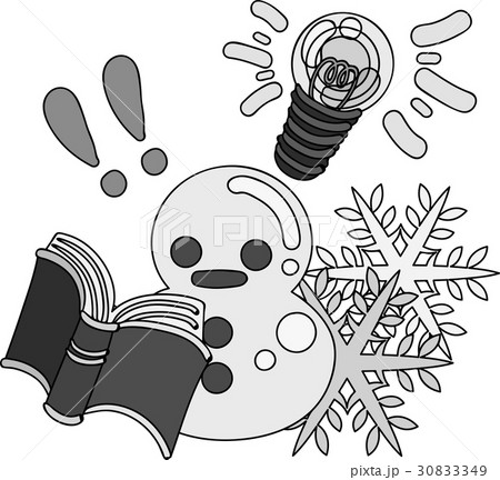 冬の可愛いイラスト お勉強中の雪だるま のイラスト素材