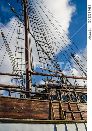 Old collapsing sailboats at the dock, close-up 30833965