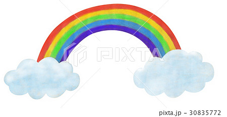 手描き 天気 虹 雲のイラスト素材