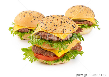 Hamburger with cutlet and cheese on white Hamburger with cutlet and cheese on white 30836129