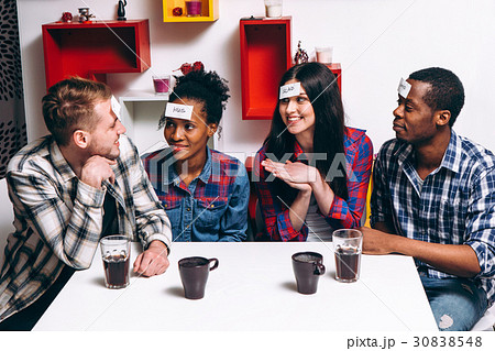 Young company play fun game together, home leisure 30838548