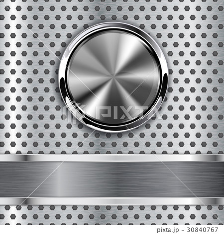 Steel round button on metal background, web icon Steel round button on metal background, web icon 30840767