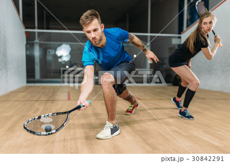 Squash game training, players with rackets Squash game training, players with rackets 30842291