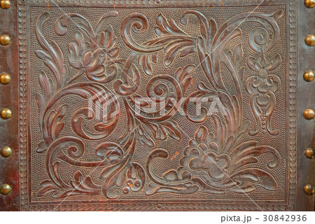 Vintage floral pattern on leather 30842936
