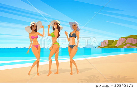 Three Woman In Bikini On Beach, Sexy Girls Wear 30845275