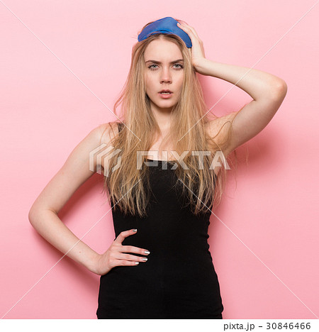 Tired sleepy woman just woke up and yawning 30846466