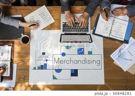 Workers working on laptop network graphic overlay banner on table Workers working on laptop network graphic overlay banner on table 30848281