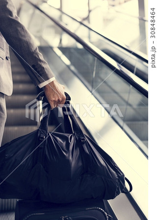 Businessmen Habds Hold Luggage Business Trip Escalator Businessmen Habds Hold Luggage Business Trip Escalator 30848464