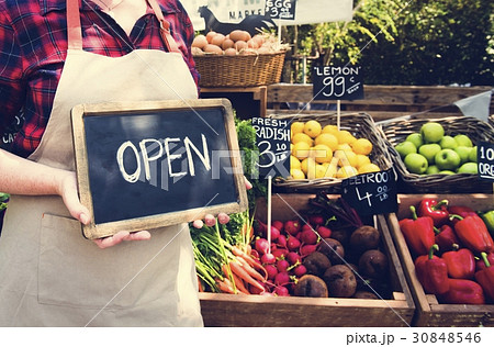 Greengrocer selling organic fresh agricultural product at farmer 30848546