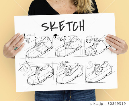 Shoe production procedure sketch drawing 30849319