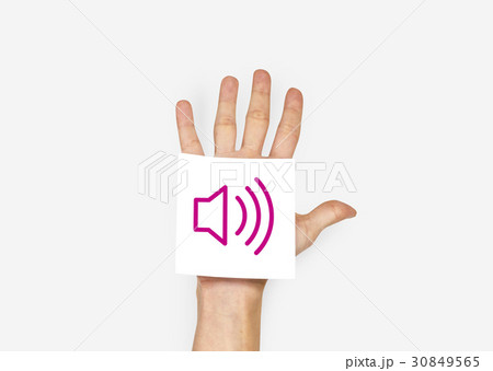 Speaker button icon graphic with people studio shoot 30849565
