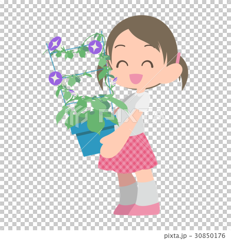 拿著與微笑的女孩牽牛花 30850176