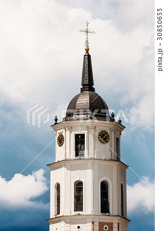 Vilnius, Lithuania. Close Up View Of Bell Tower Of Vilnius, Lithuania. Close Up View Of Bell Tower Of 30850655