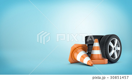 3d rendering of a several car wheels stacked on 30851457