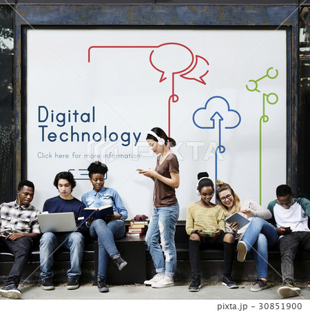 Network connection graphic overlay banner on wall 30851900